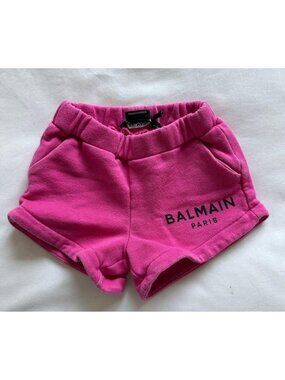 Balmain Kids Baby Fuchsia Cotton Fleece Shorts Black Balmain Paris Print 9M